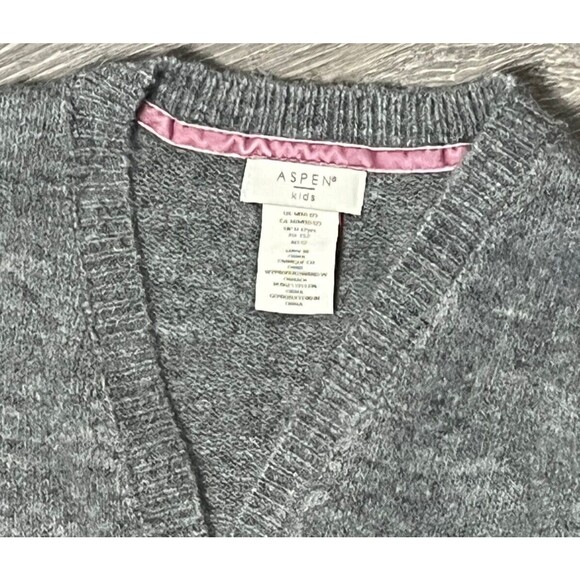 Aspen Kids Sweater Open Cardigan Long Bell Sleeves Pockets Gray Girls Size 10 12 - Picture 4 of 5